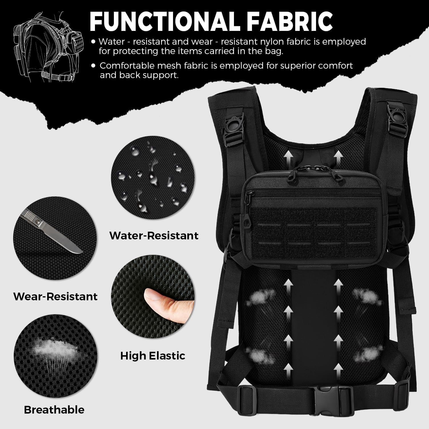 Koculemi Tactical Hydration Backpack with 2L Water Bladder and Front Small Tactical Pouch, Outdoor Water Backpack for Men Women, Sports Hydration Pack for Hiking, Cycling,Climbing