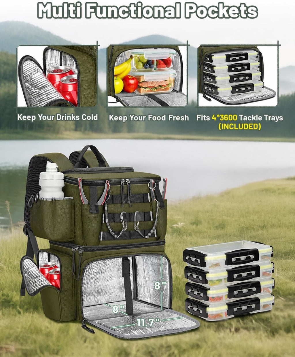 MATEIN Fishing Backpack with 4 Tackle Boxes, Fishing Bag with Rod Holder