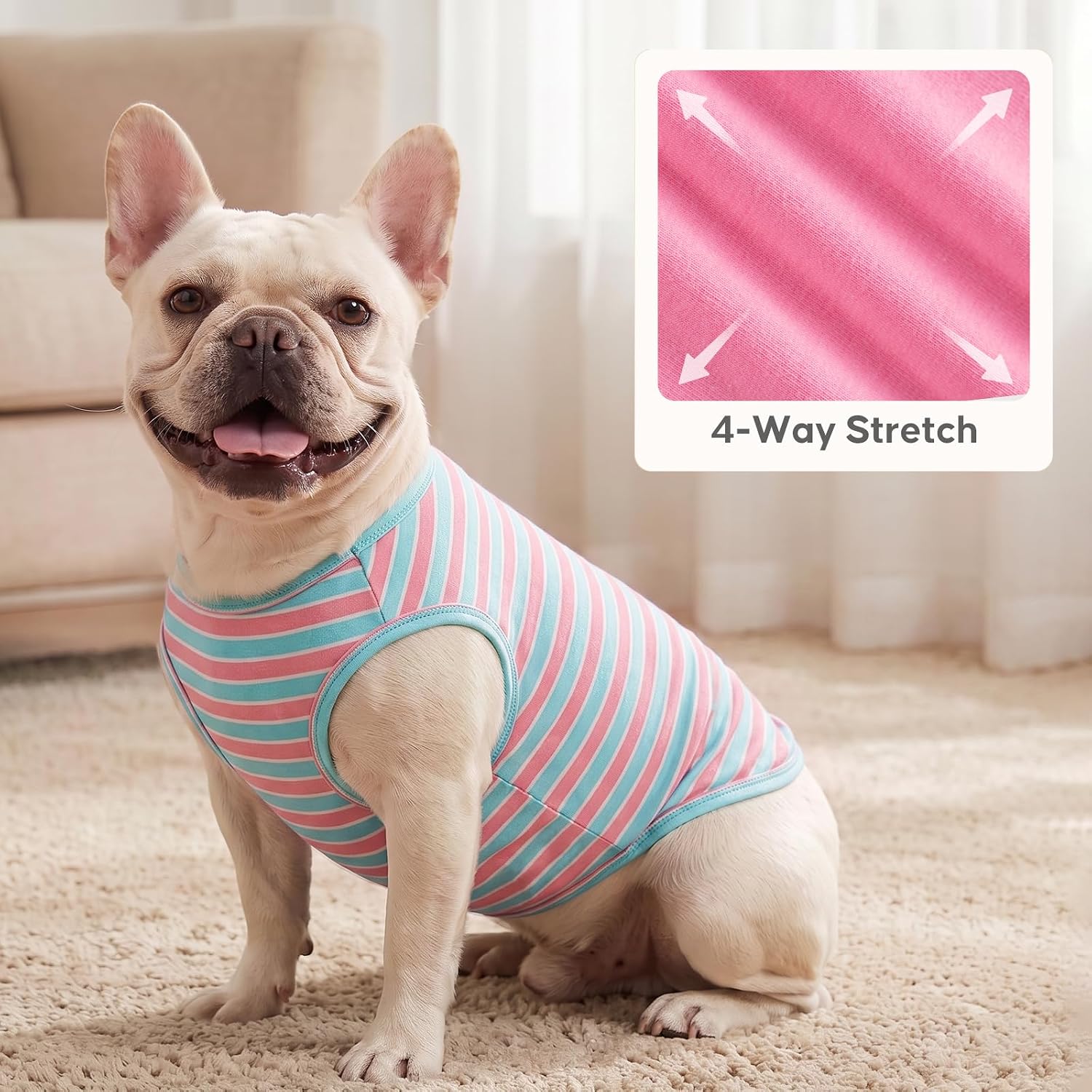 KYEESE 2Pack Cotton Dog Shirt for Small Dogs Soft Striped Tank Top