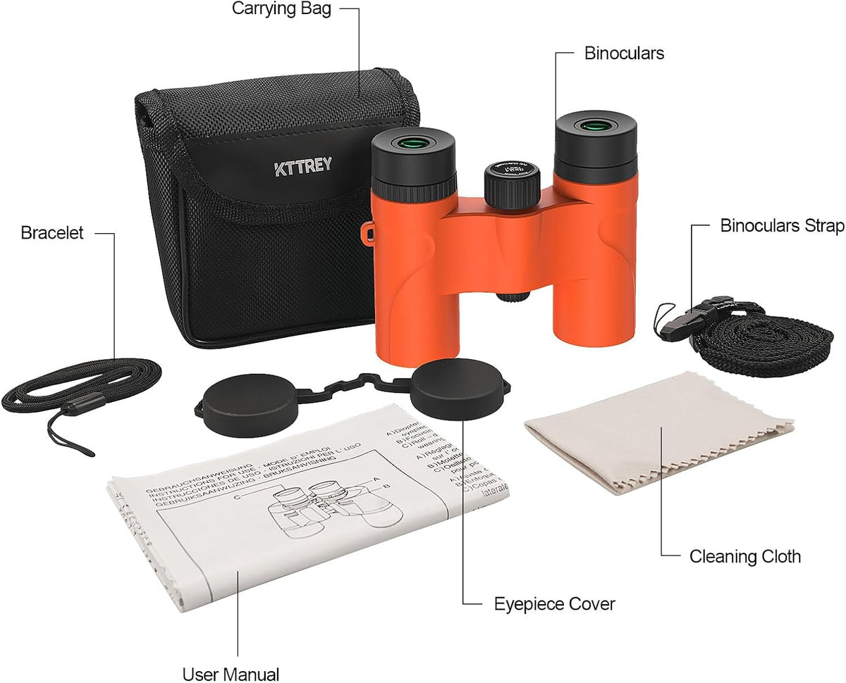 8x21 Compact Binoculars for Adults and Kids, Lightweight Pocket BAK4 Prism FMC Lens, Waterproof Shockproof for Bird Watching Travel Camping Concerts Hiking (Orange)