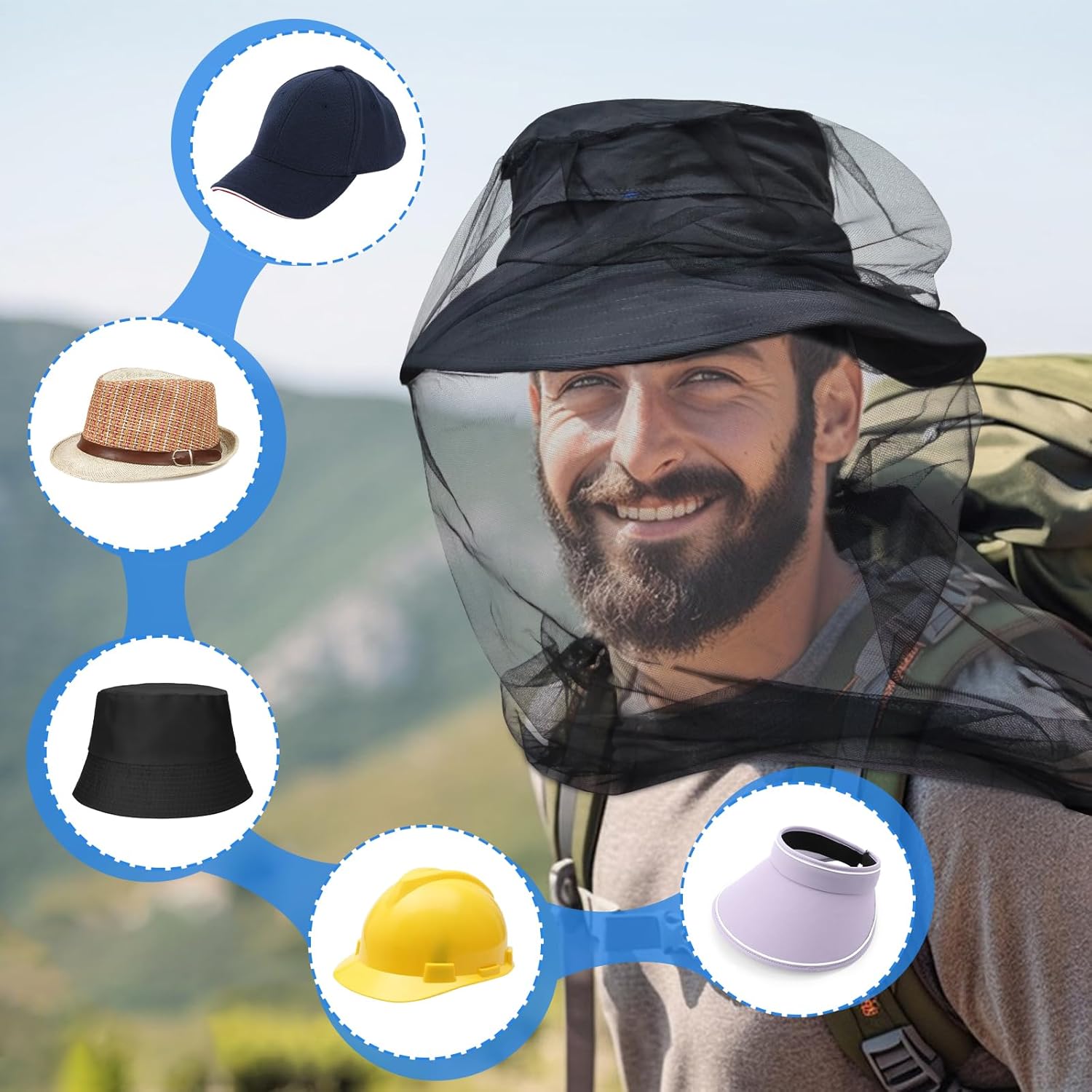 South to East Mosquito Head Net for Insects 4 Pack, Fly & Bug Protection