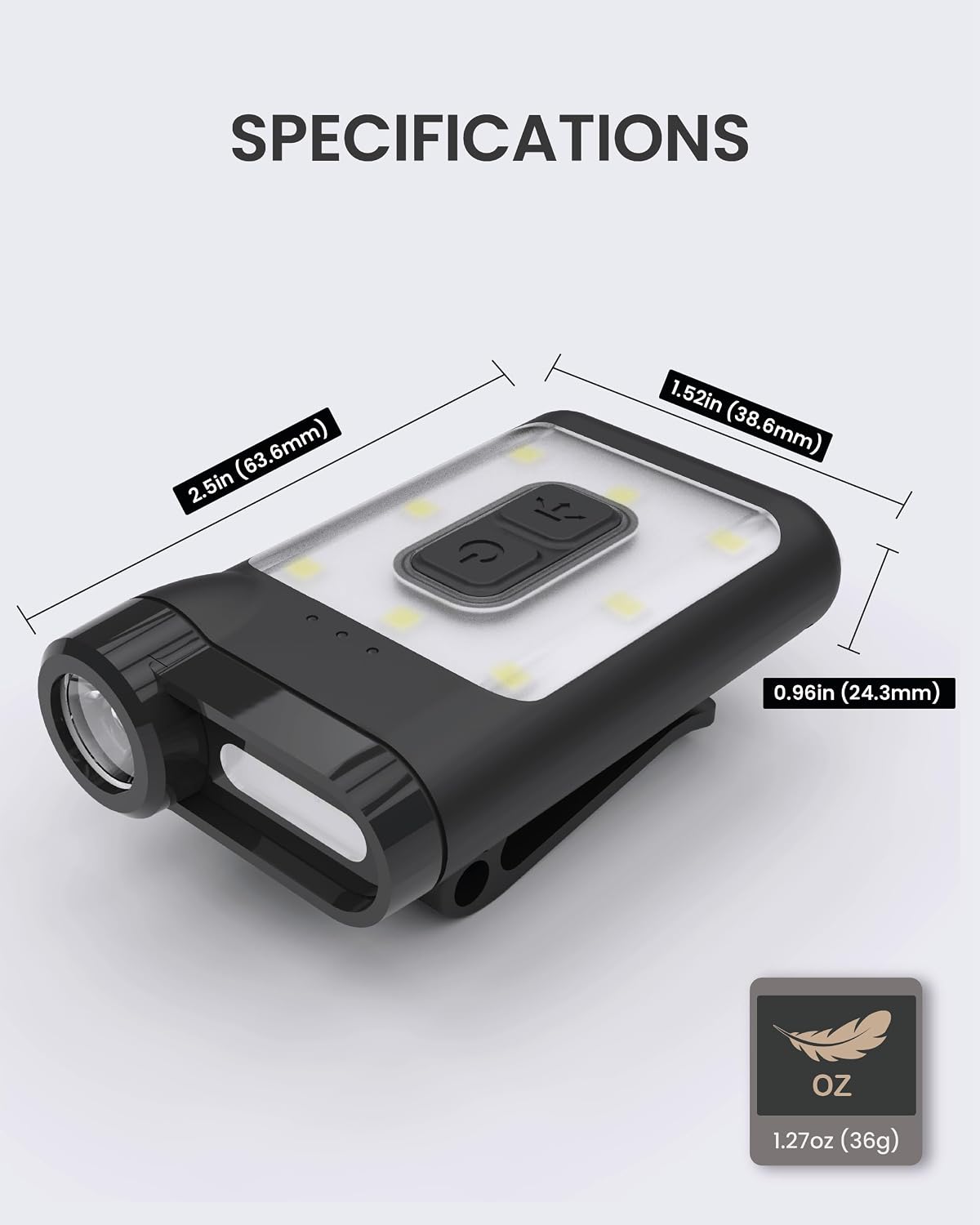 Claymore Capon 65A+ Black Ultra-Light Clip-On Cap Light – USB-C Rechargeable 230LM LED Compact Headlamp | 3 Modes IP54 Water-Resistant Up to 19 Hrs Runtime for Camping, Running, Outdoor