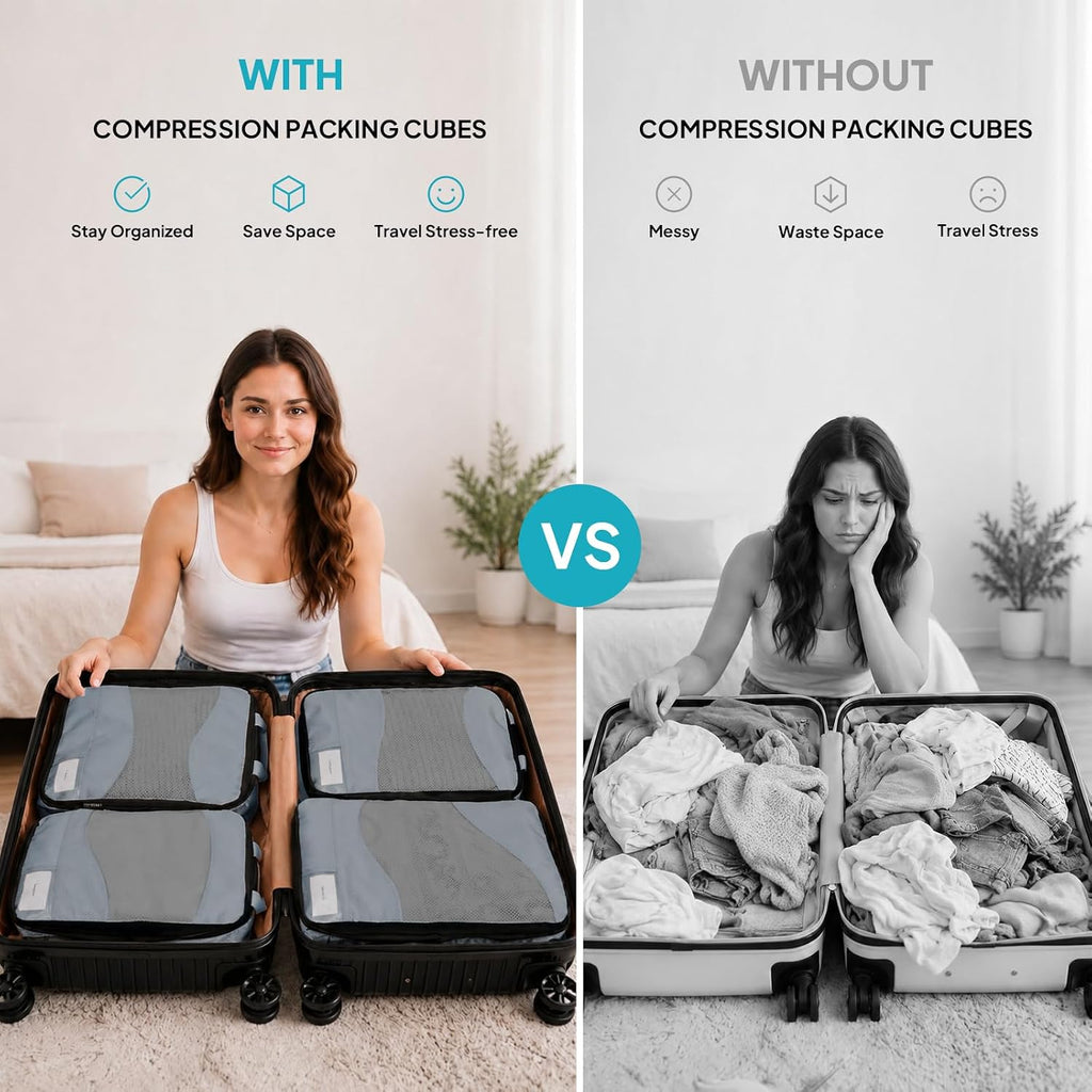 TOPEAST Compression Packing Cubes 4 Set Suitcase Organizer Bags for Travel