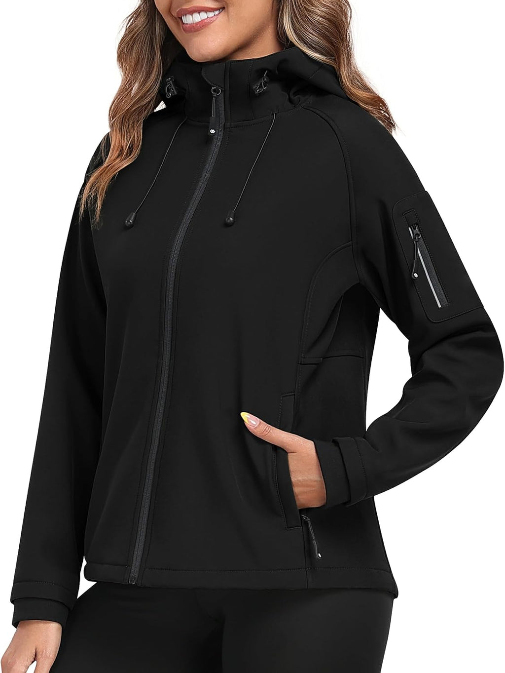 MoFiz Women's Softshell Jacket Waterproof Hooded Fleece Lined Rain Coat