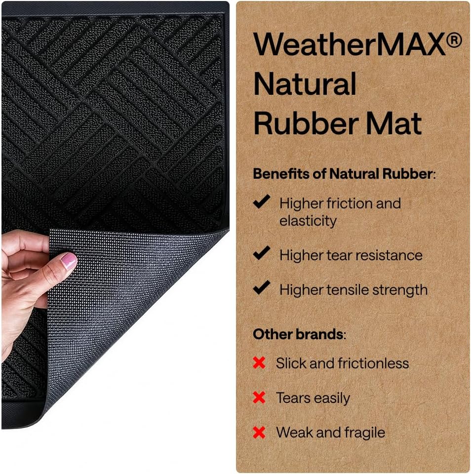 GORILLA GRIP WeatherMAX Door Mat, Indoor Outdoor Use, 29x17, Black Diamond