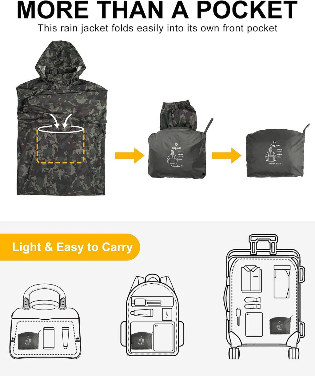 Outdoor Ventures Men's Rain Jacket Waterproof Lightweight Packable Pullover