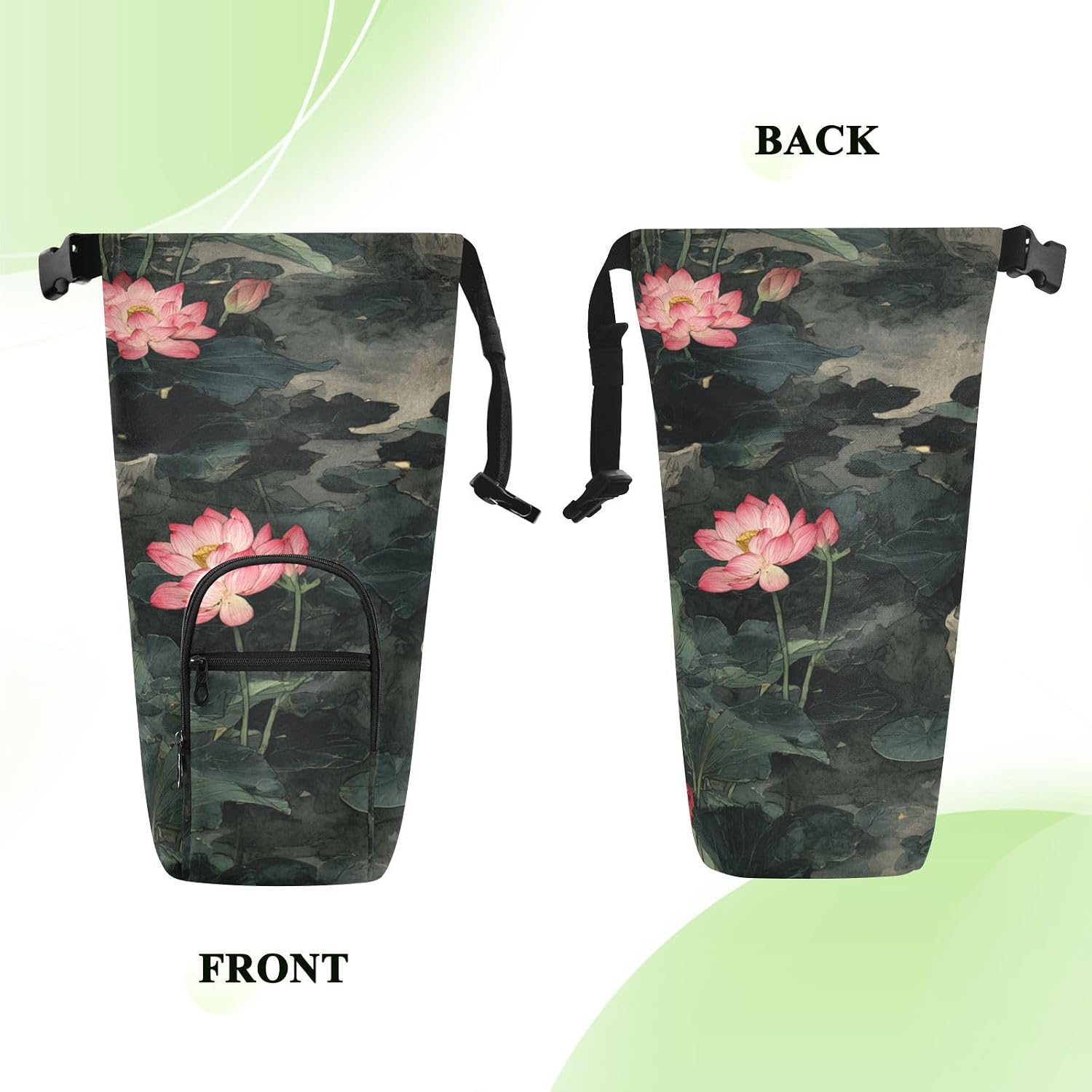 Chinese Style Lotus Flower Water Bottle Holder with Strap Insulated Water Bottle Carrier Crossbody Bags Pouch with Phone Pocket for Travel Gym Hiking Walking Running