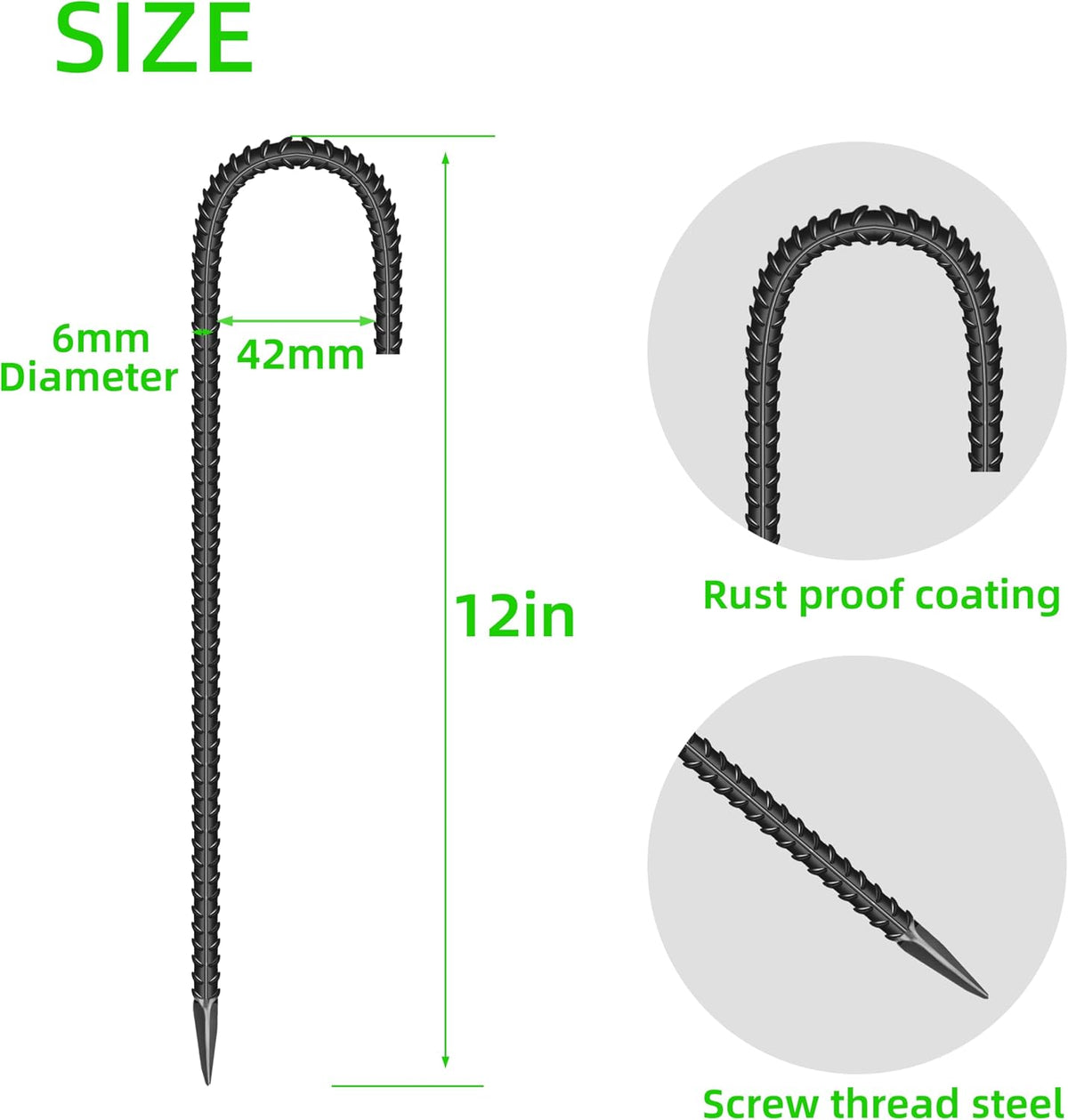 20 Pcs 12-Inch Garden Ground Stakes Galvanized Steel J Shape Hook Staple