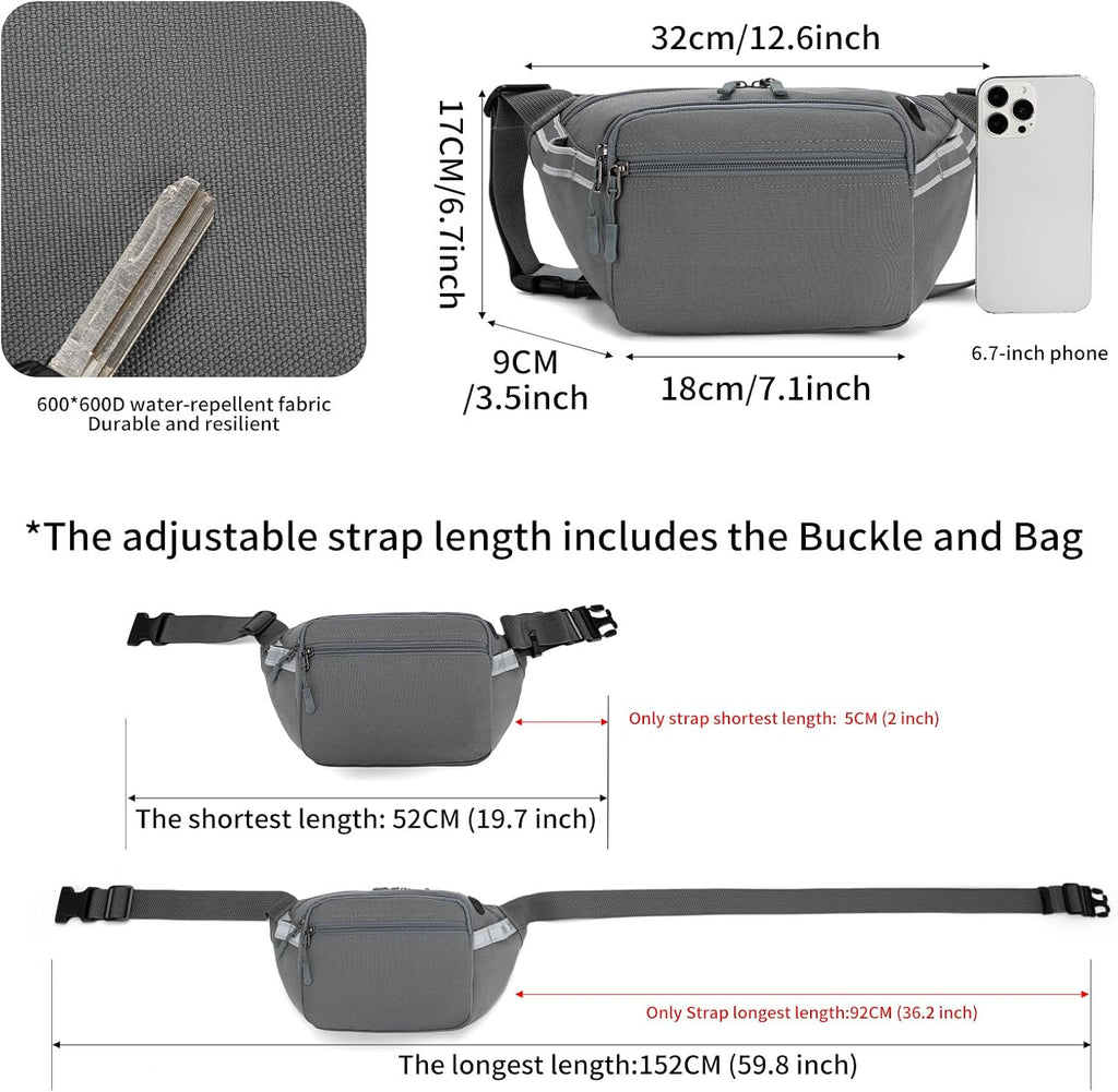 RFID Blocking Fanny Pack for Men Women, 5-Pocket Crossbody Hip Waist Bag