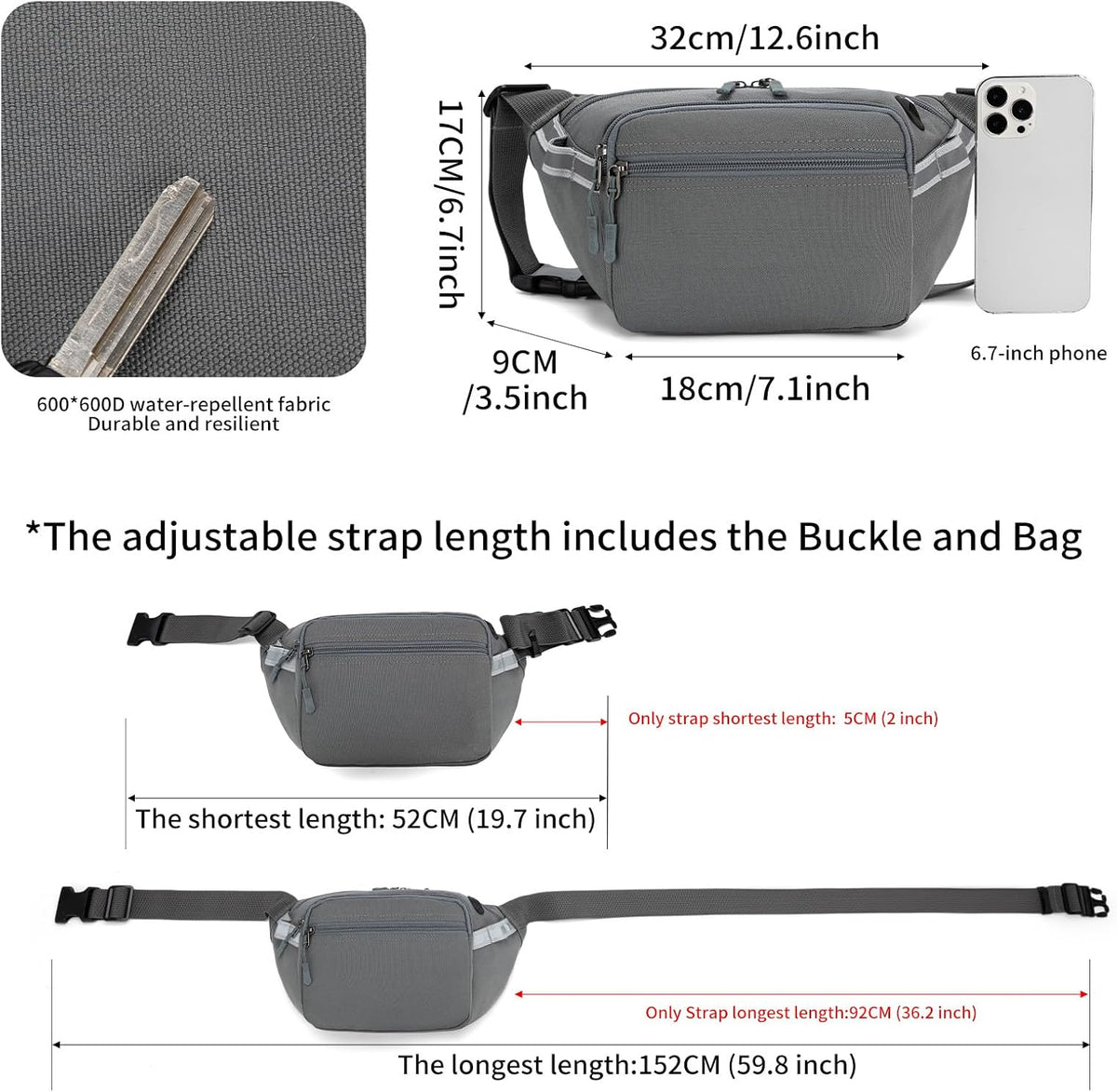 RFID Blocking Fanny Pack for Men Women, 5-Pocket Crossbody Hip Waist Bag