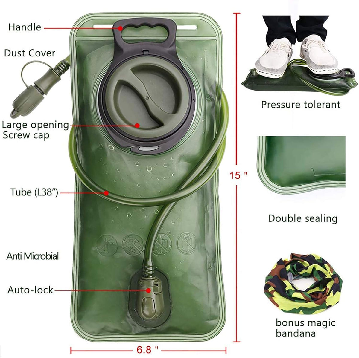 Hydration Bladder, 1.5-2-3L Water Bladder for Hiking Backpack, BPA-Free Leak Proof Water Reservoir Storage Bag, Water Pouch Hydration Pack for Camping Cycling Running