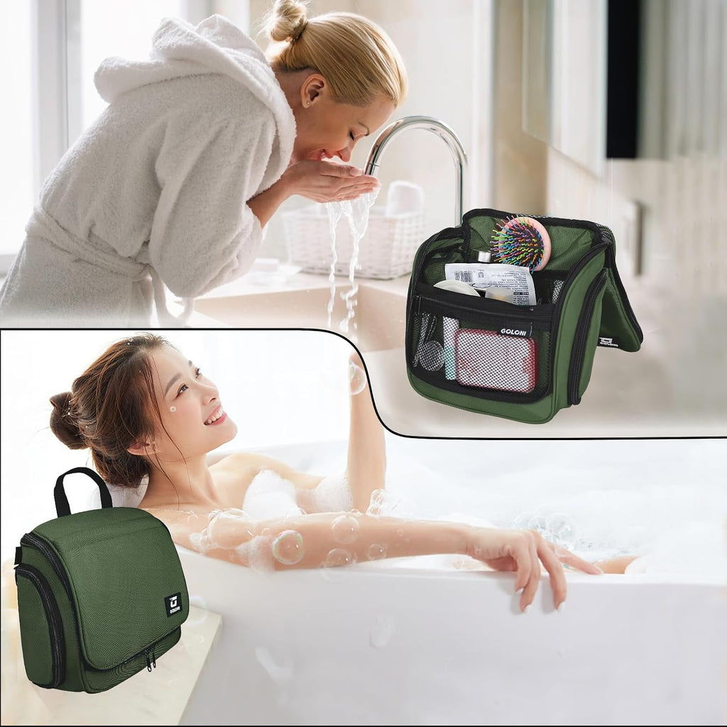 Goloni Hanging Toiletry Bag for Men Women, Water-Resistant Organizer,Green