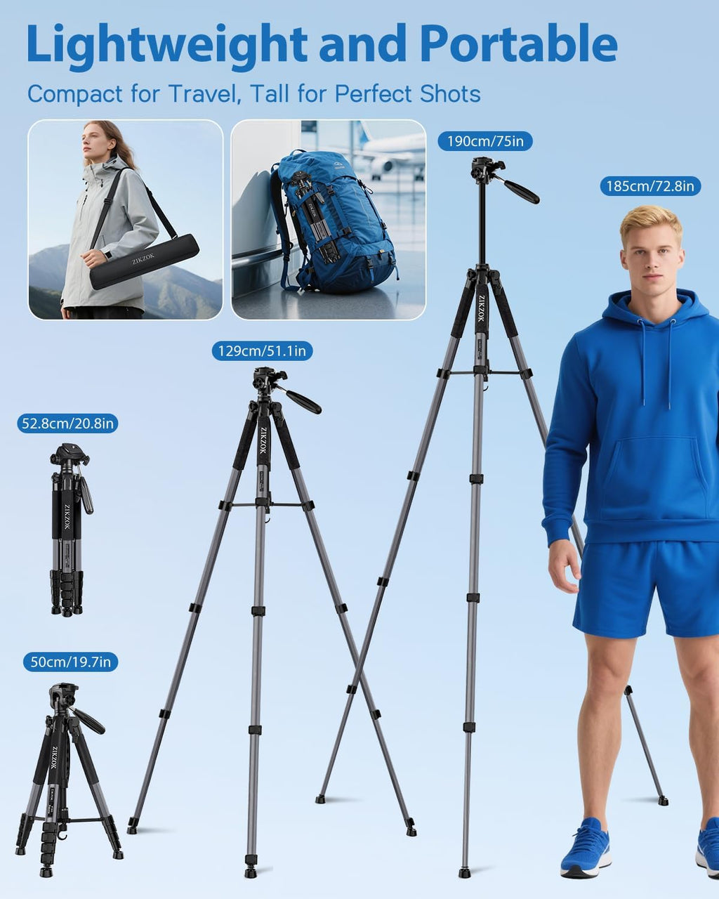 75" Camera Tripod Stand, Heavy Duty with Remote for DSLR iPad iPhone