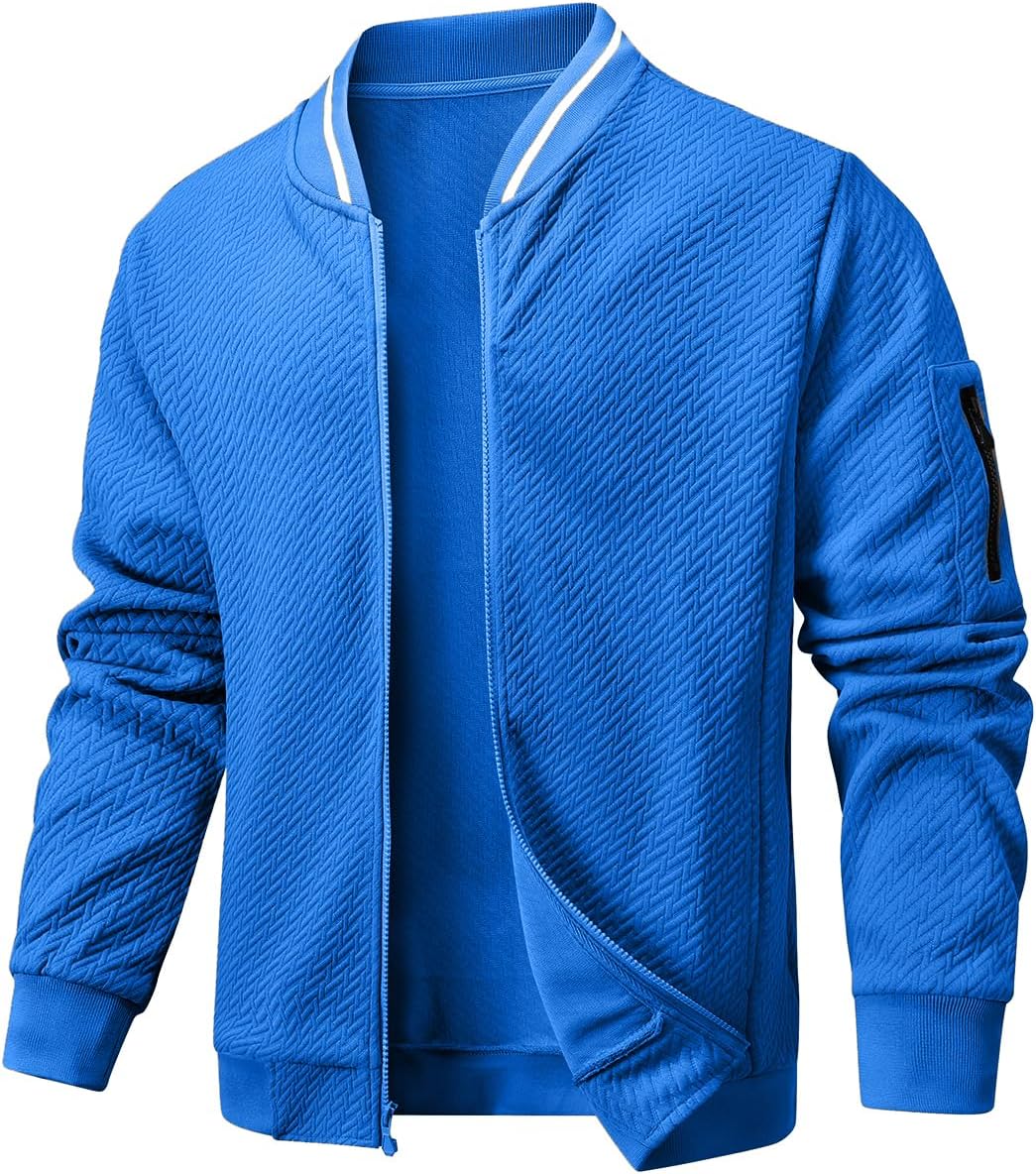 Wizoat Mens Casual Jacket Loose Fit Lightweight Jacket Varsity Bomber Jacket with Zipper