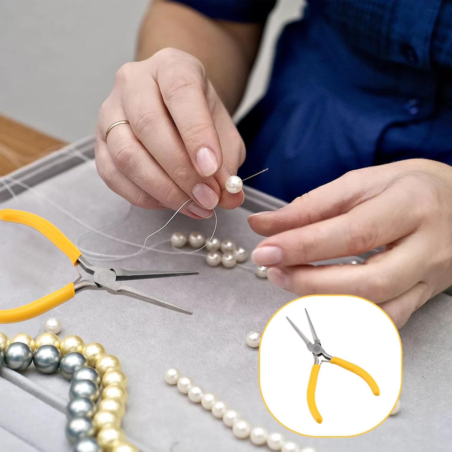 SEUNMUK 10 Pack 6 Inch Long Needle Nose Pliers Set, Precision Long Nose Pliers with Comfort Grip Handles, Extra Long Needle Nose Pliers for Jewelry Making, Bending Wire and Small Object Gripping