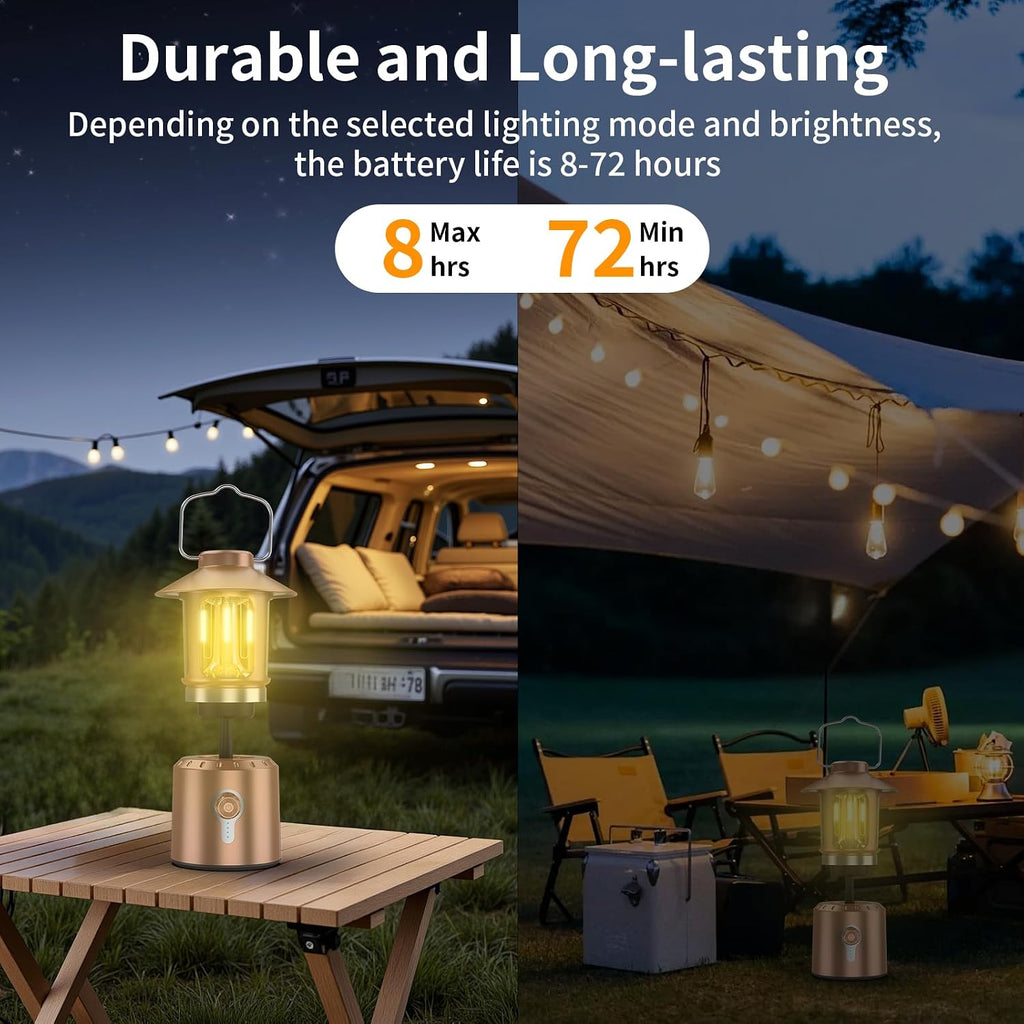 Rechargeable Camping Lantern, 8000mAh Telescopic Camping Light - 3 Light Modes, Adjustable Brightness & Height, Up to 80hrs Lasting - Vintage Lantern for Camping & Hiking (Copper)
