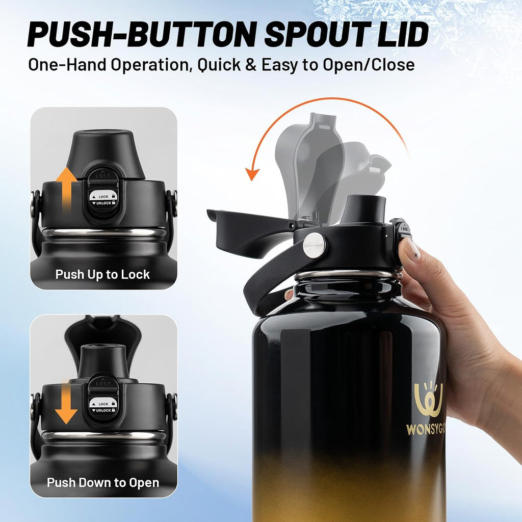 64oz Insulated Water Bottle Leak Proof with Carrier Bag for Sports