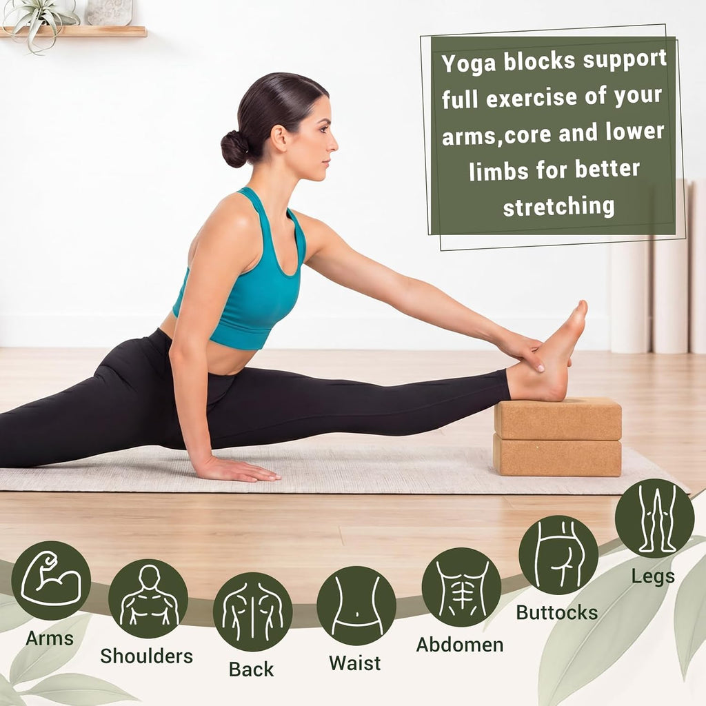 Outus 2 Pcs Yoga Accessories, Cork Yoga Blocks Set