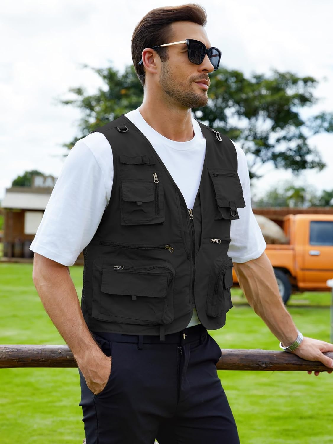 Gihuo Mens Fishing Vest Lightweight Utility Vests Cargo Outdoor Safari Travel Vest with Pockets