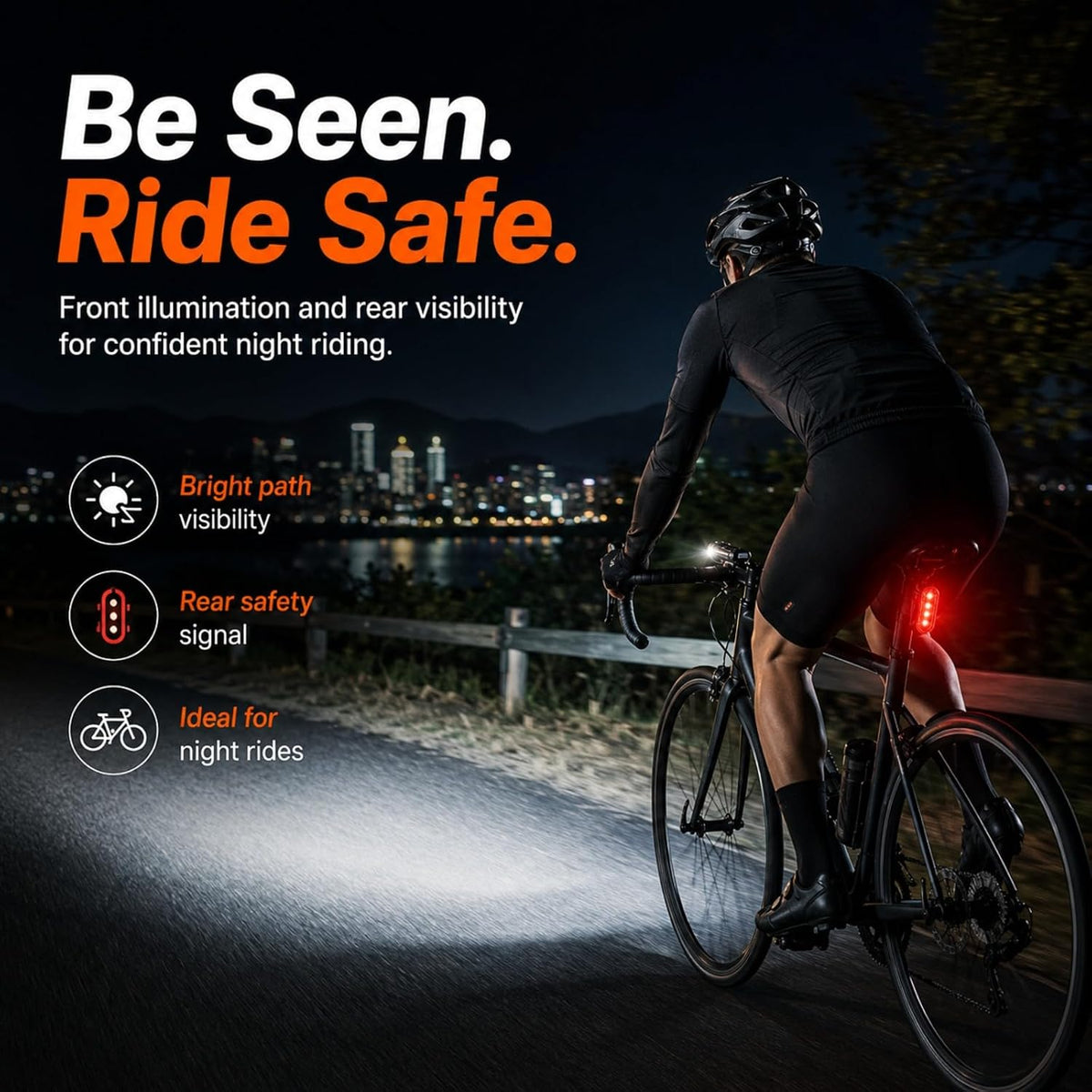 Front & Rear Bike Light Kit, IPX6 Waterproof Rechargeable Bicycle Light