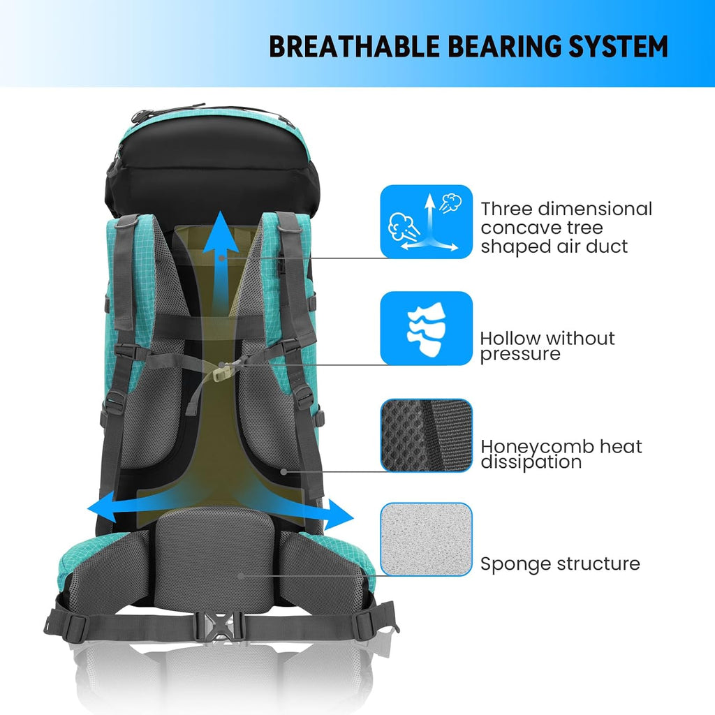 Bseash 80L Waterproof Hiking Camping Backpack with Rain Cover, Lightweight Outdoor Sport Travel Daypack for Climbing Touring