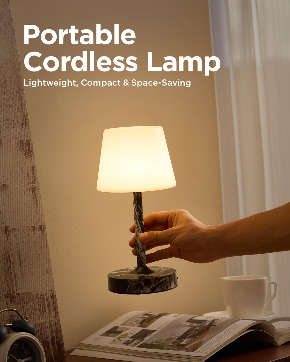 IP65 Waterproof Rechargeable Shower Lamp, Cordless Bathroom Touch Lamps