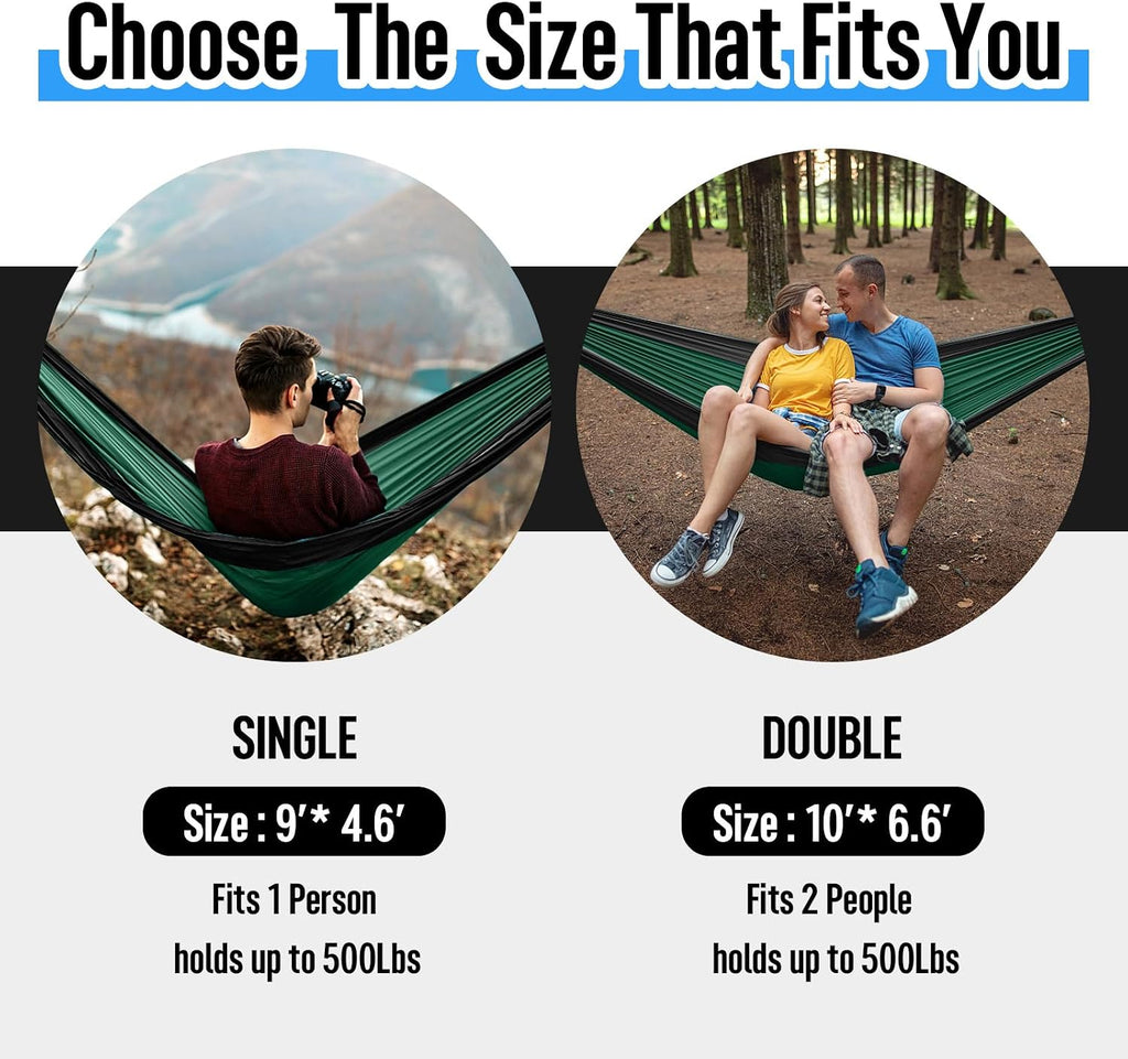 Grassman Camping Hammock Double & Single Portable Hammock with Tree Straps, Lightweight Nylon Parachute Hammocks Camping Accessories Gear for Indoor Outdoor Backpacking, Travel, Hiking, Beach