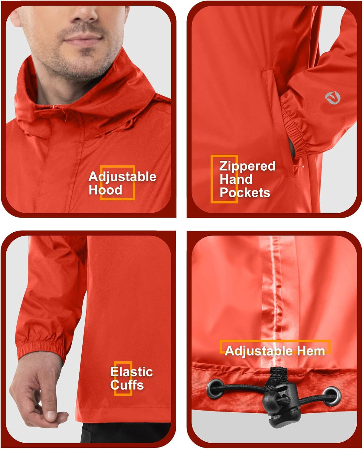 Outdoor Ventures Men's Rain Jacket Waterproof Lightweight Packable Pullover