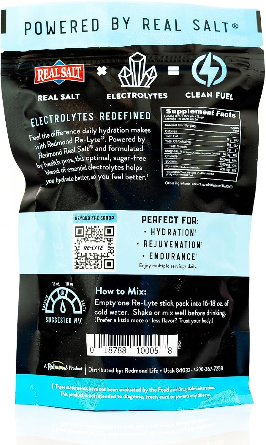 REDMOND Re-Lyte Sugar Free Electrolyte Powder Packets (Unflavored) 30ct