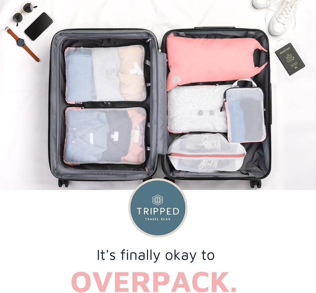 TRIPPED Travel Gear Large Compression Packing Cubes with Mesh 6-Piece Set