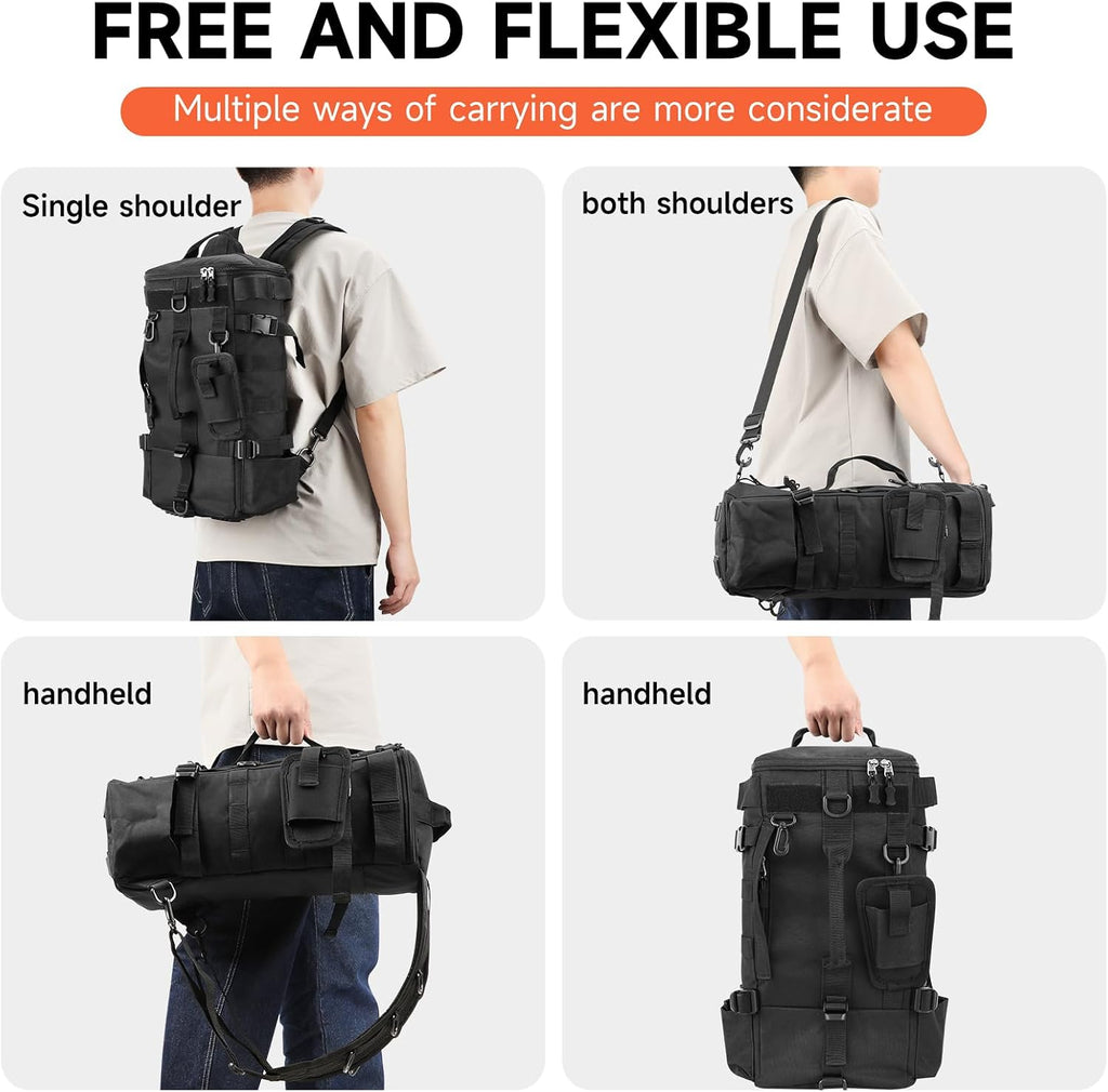 KOMCLUB Black Fishing Sling Tackle Storage Backpack, Large with Rain Cover‌