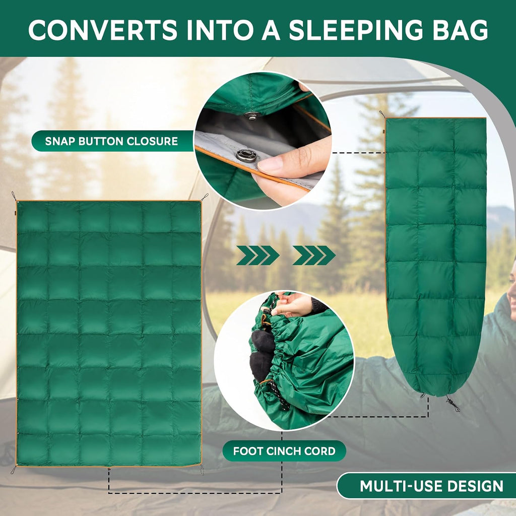 Down Camping Blanket, Lightweight Packable Outdoor Blanket, Warm