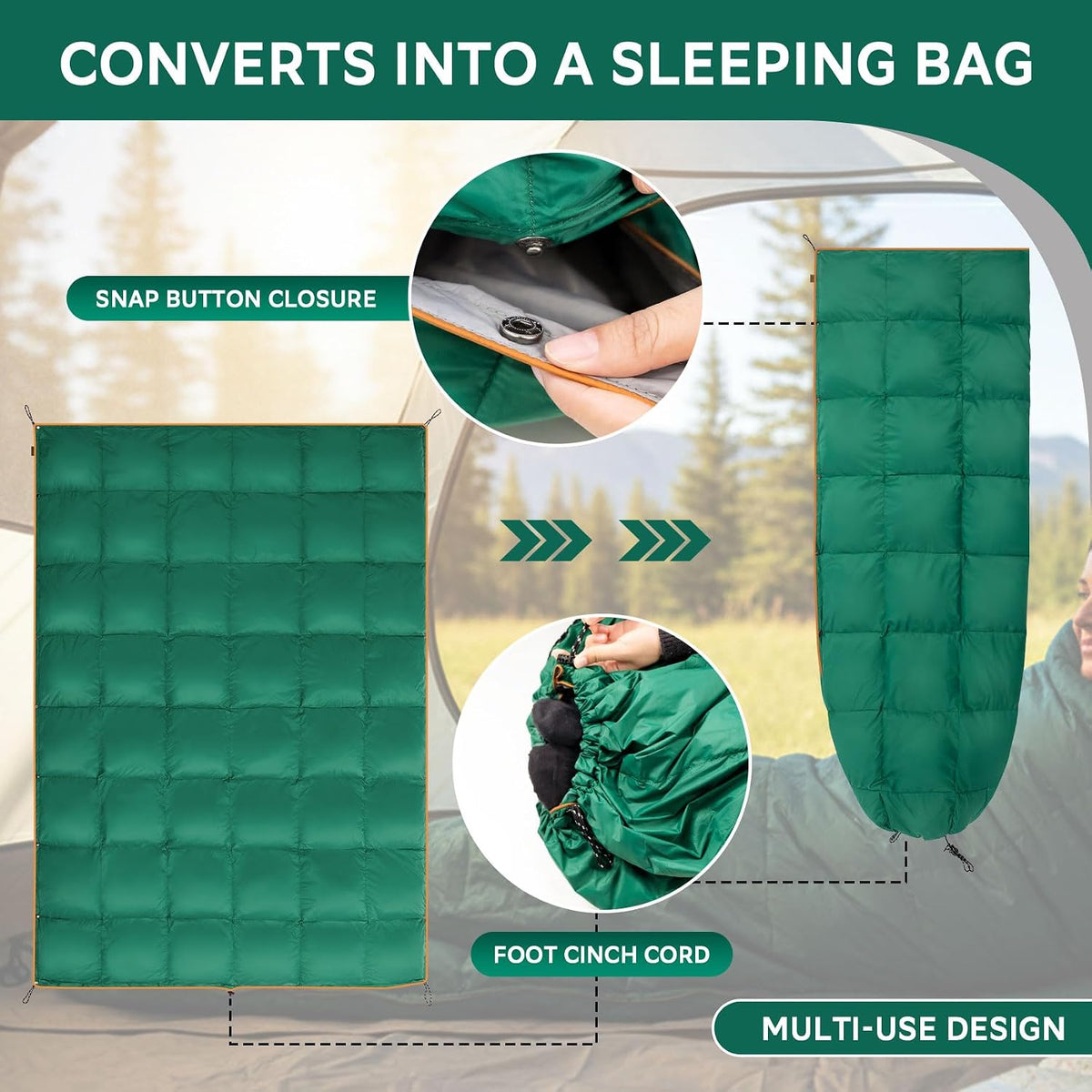 Down Camping Blanket, Lightweight Packable Outdoor Blanket, Warm