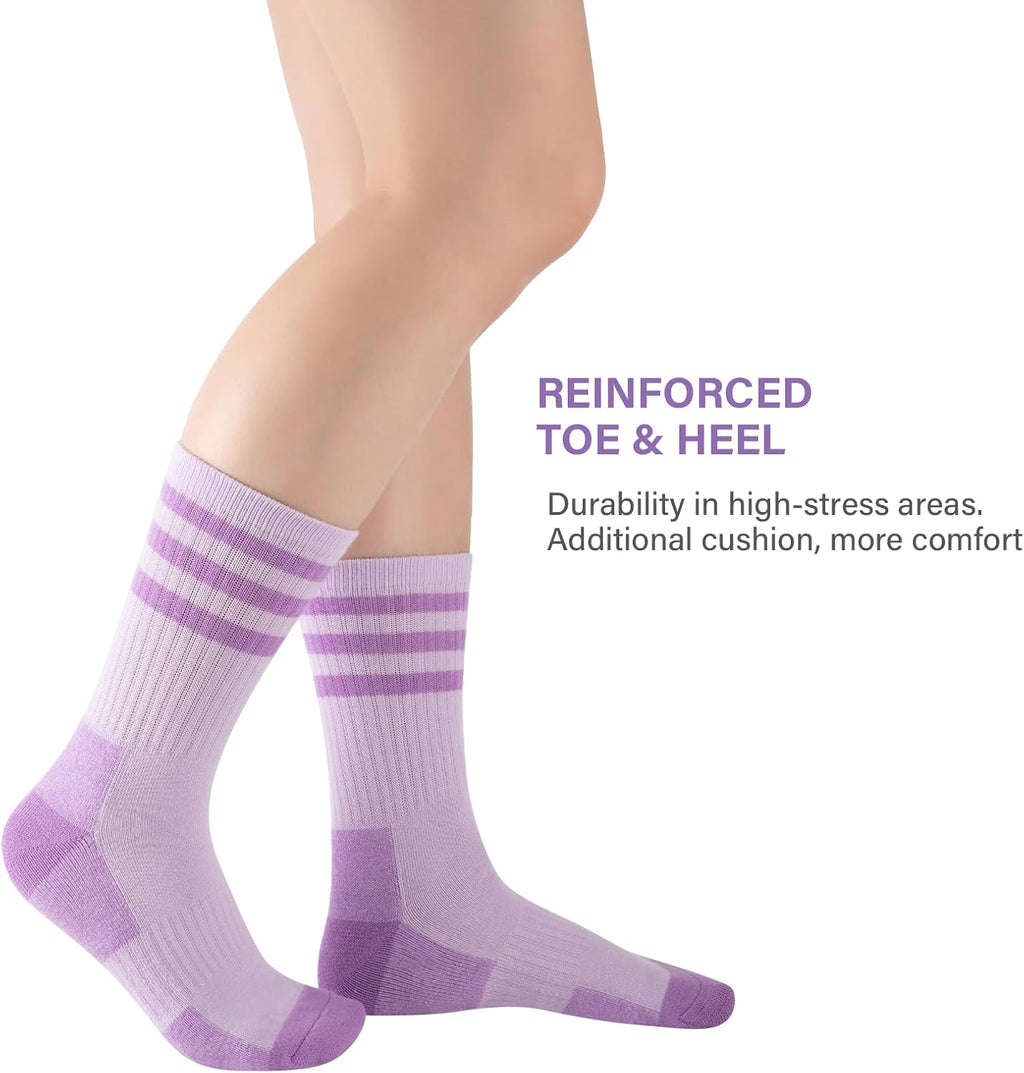 COOPLUS Womens Athletic Crew Socks Cushioned Cotton Wicking Outdoor Recreation Sports Calf Socks 5 Pairs