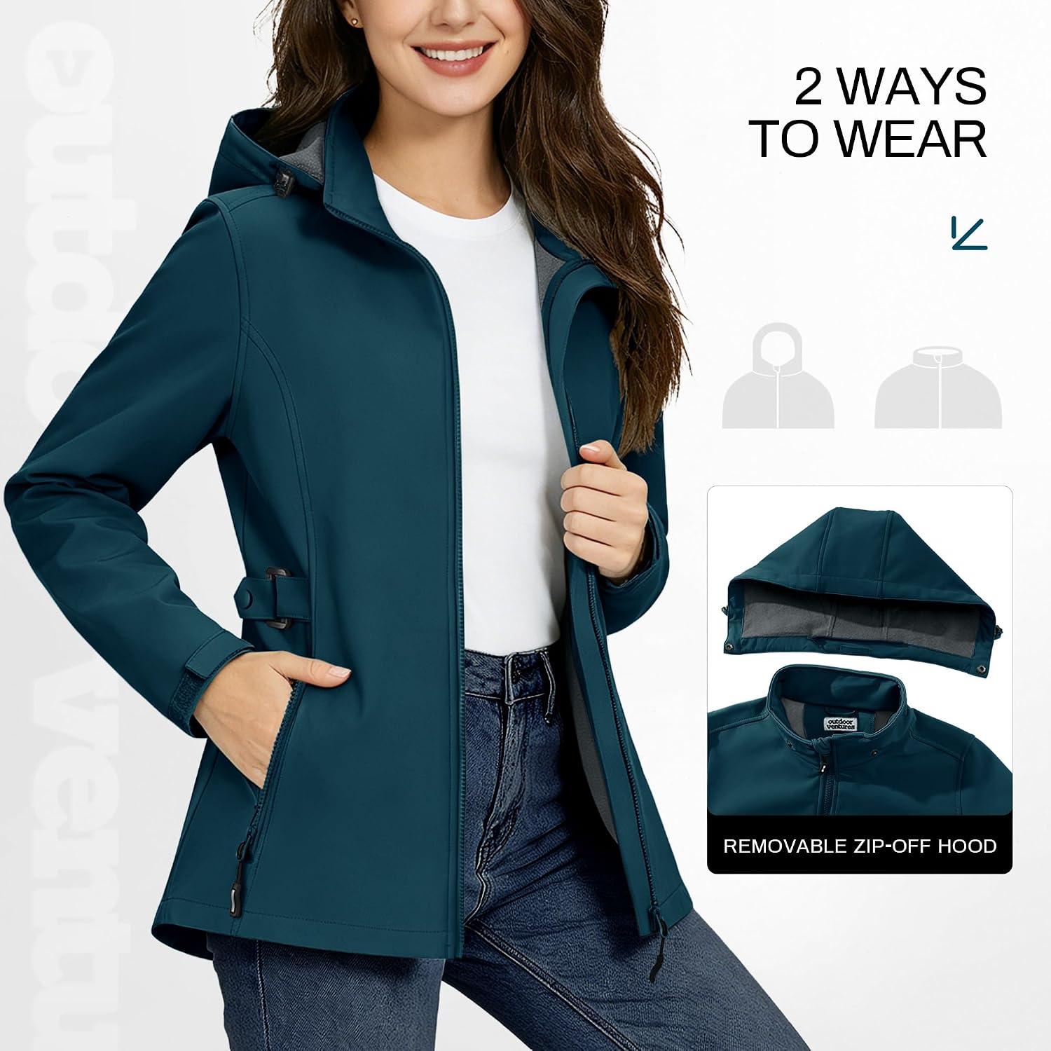 Outdoor Ventures Women's Fleece Lined Rain Jacket Waterproof Softshell Coat