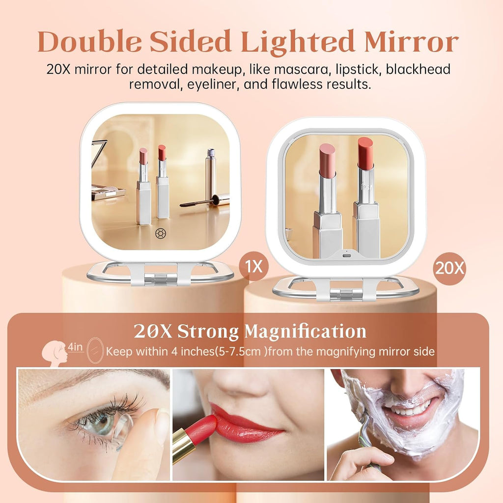 FASCINATE 3.5" Rechargeable Travel Makeup Mirror 30X Magnification (White)