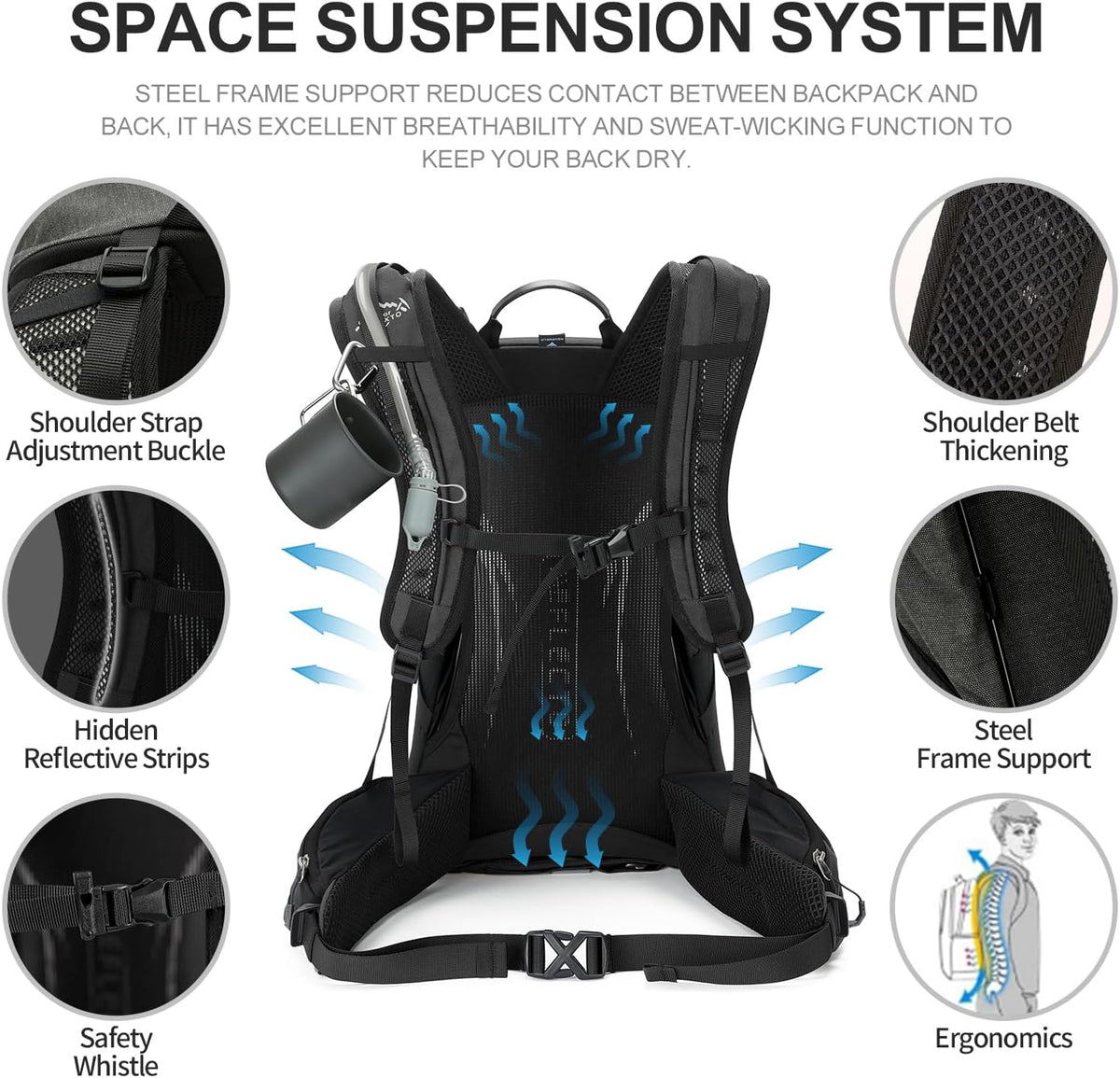 IX INOXTO Hiking Backpack, 26L/40L Waterproof Hiking Daypack with 3L Water Bladder and Rain Cover, Lightweight Travel Camping Backpack for Men Women (Black)