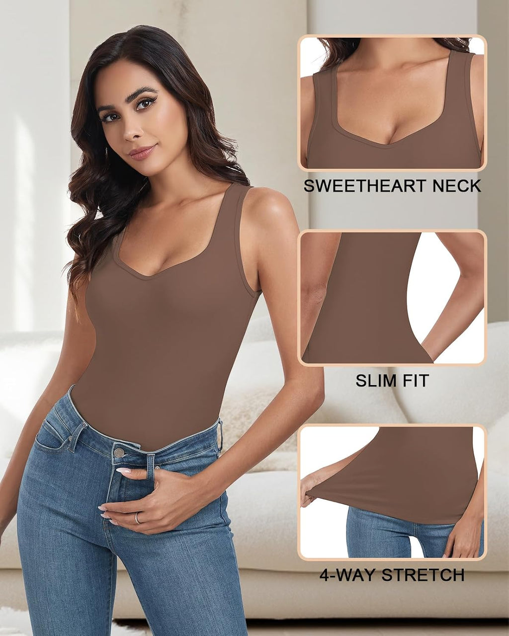 WOWENY Thermal Fleece Tank Top for Women V Neck Sleeveless Shirts Camisole Warm Base Layer Cami Vest Underwear Tops