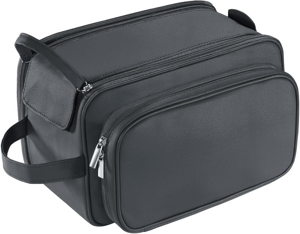 Buruis Extra Large Toiletry Bag for Men, PU Leather Travel Dopp Kit, Black