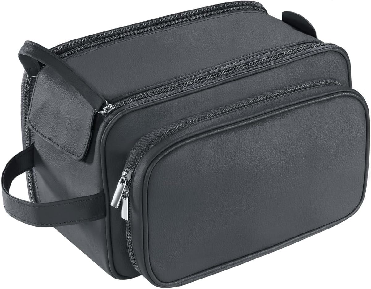 Buruis Extra Large Toiletry Bag for Men, PU Leather Travel Dopp Kit, Black