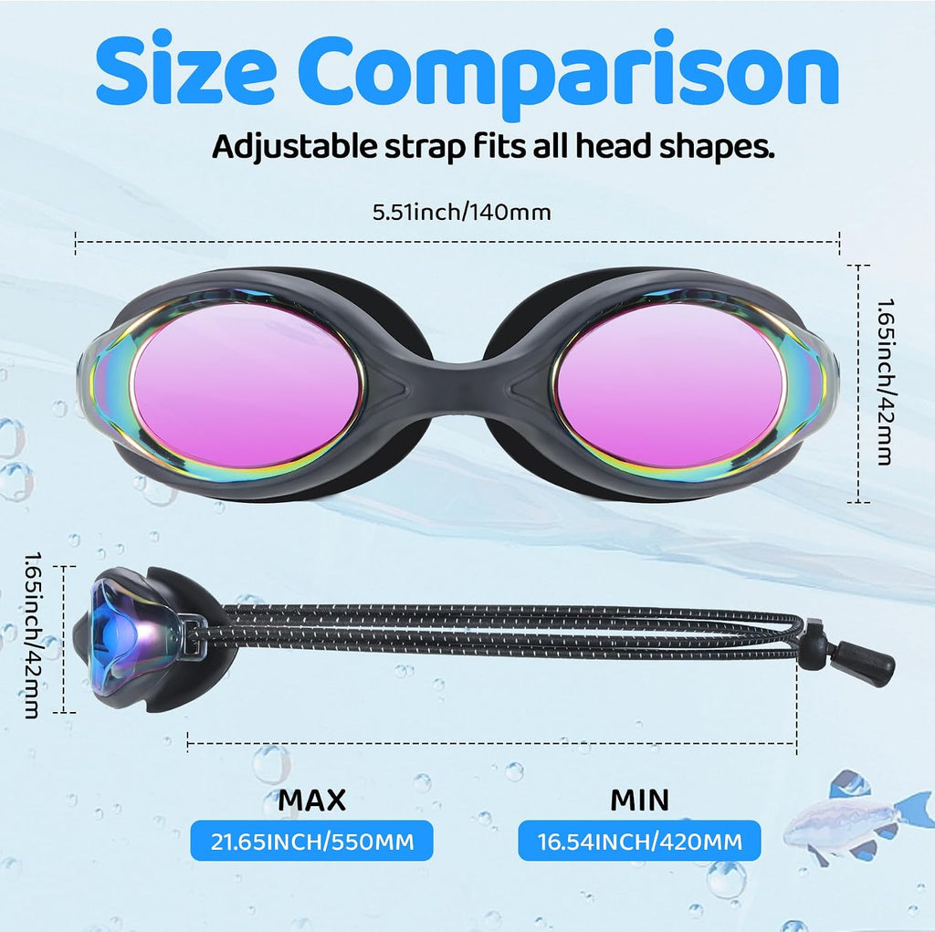 Vvinca Kids Swim Goggles with Bungee Strap，Quick Adjust Kids Goggles 3-14