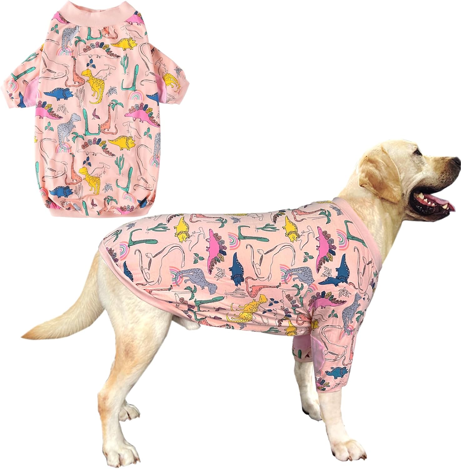 Dog T Shirts Cotton Dinosaur Pattern Prints Shirt Pajamas Pets Breathable Stretchy Clothes for Extra Large Dogs (3XL,Pink Dinosaur)