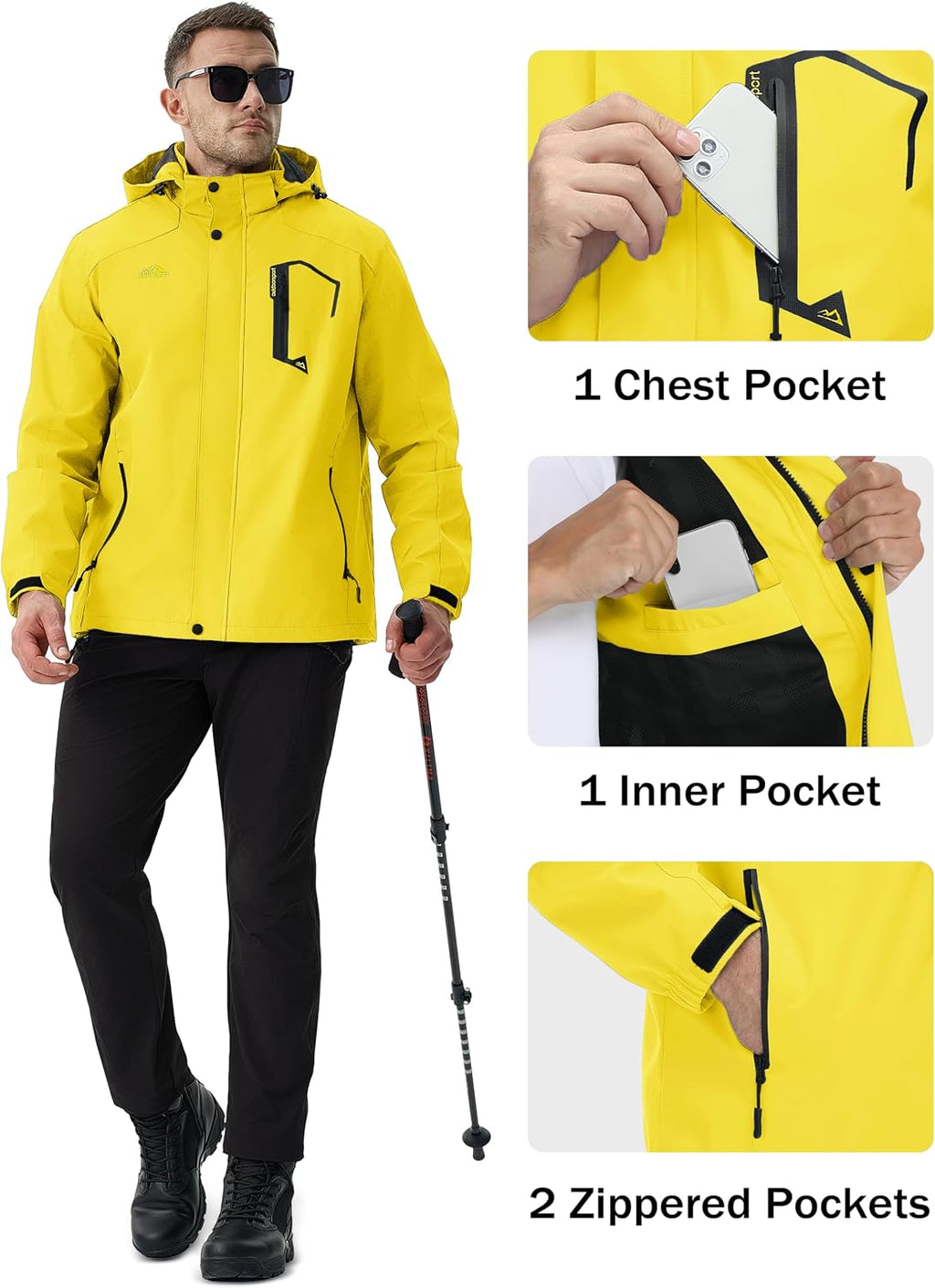 MAGCOMSEN Men's Lightweight Windbreaker Rain Jacket Raincoat with Detachable Hood for Hiking Fishing Activewear