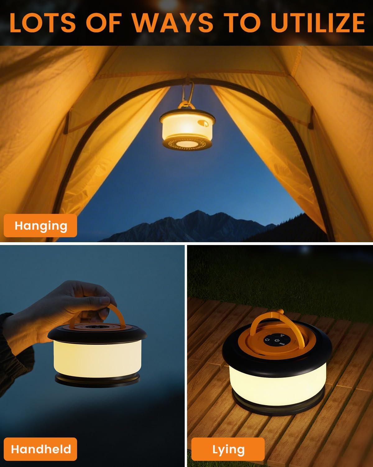 Camping String Lights, Retractable 32.8FT Rechargeable Fairy Light