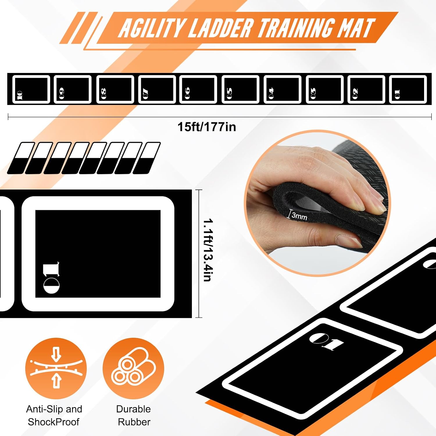 Agility Ladder Set 15ft Rubber Non-Slip Agility Training Ladder with 10Cone