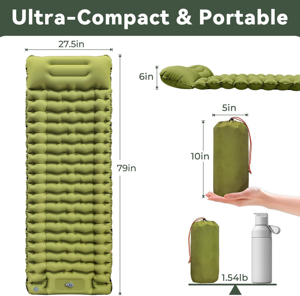 Sleeping Pad for Camping, Built-in Foot Pump with Pillow