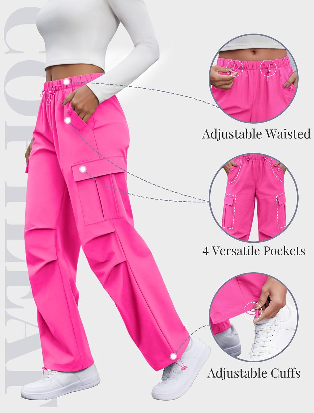 COPYLEAF Cargo Pants Women Parachute Baggy Hiking Pants with Pockets Travel