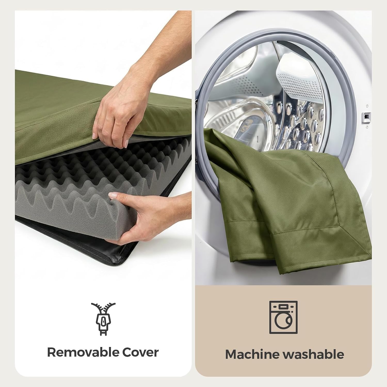 Sytopia Outdoor Dog Bed for Large Sized Dogs, 42“ Canvas Waterproof Pet Bed with Removable Washable Cover, XL Cooling Mat for Patio, Crate, Camping, Travel & Home, Green