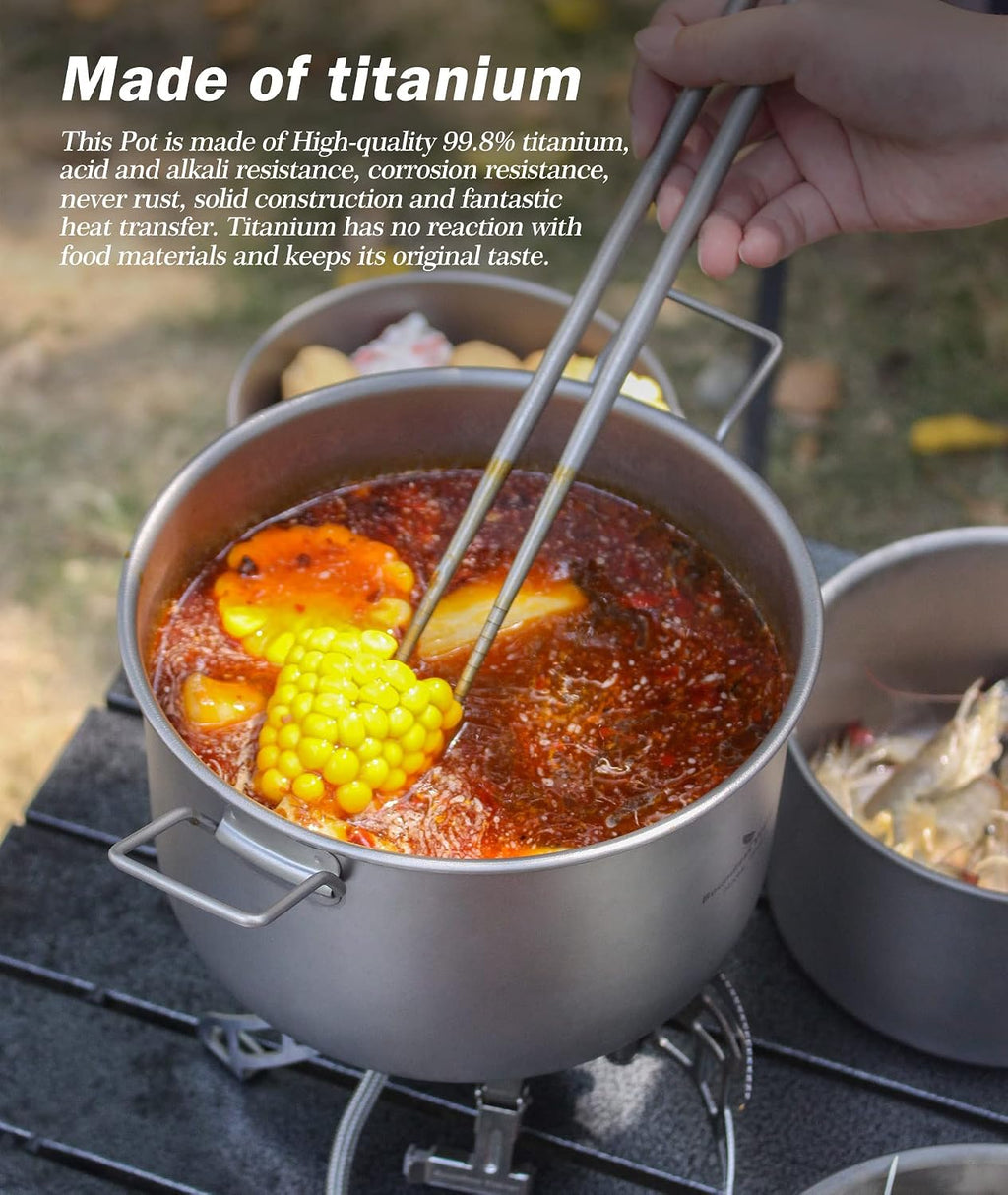 iBasingo 2.4L Titanium Pot with Lid Camping Cookware Ti2108C
