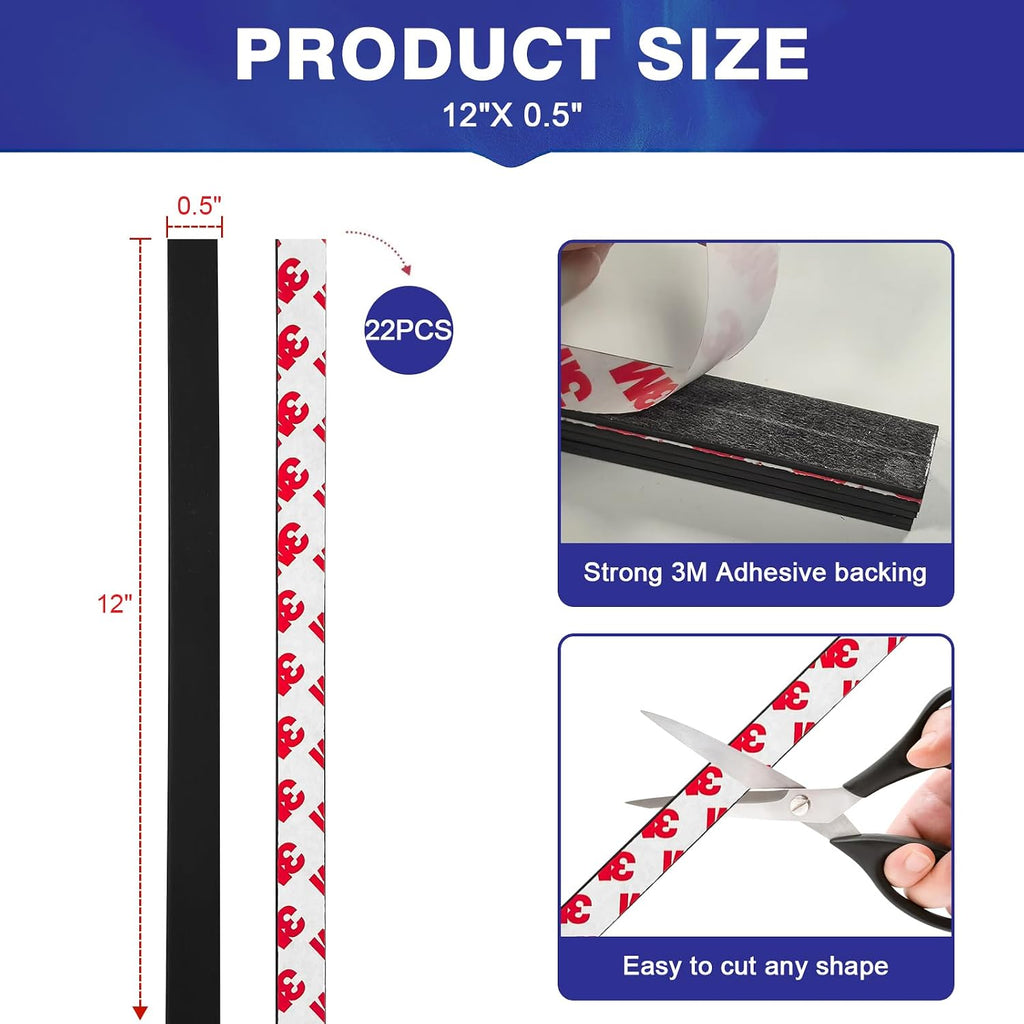 Magnetic Strips with Strong Adhesive Backing (22 Pack, 12" x 0.5") Flexible Magnetic Tape Heavy Duty, Flat Rubber Magnet Tape Strip for DIY Crafts, Art Projects, Photo, Tool Storage